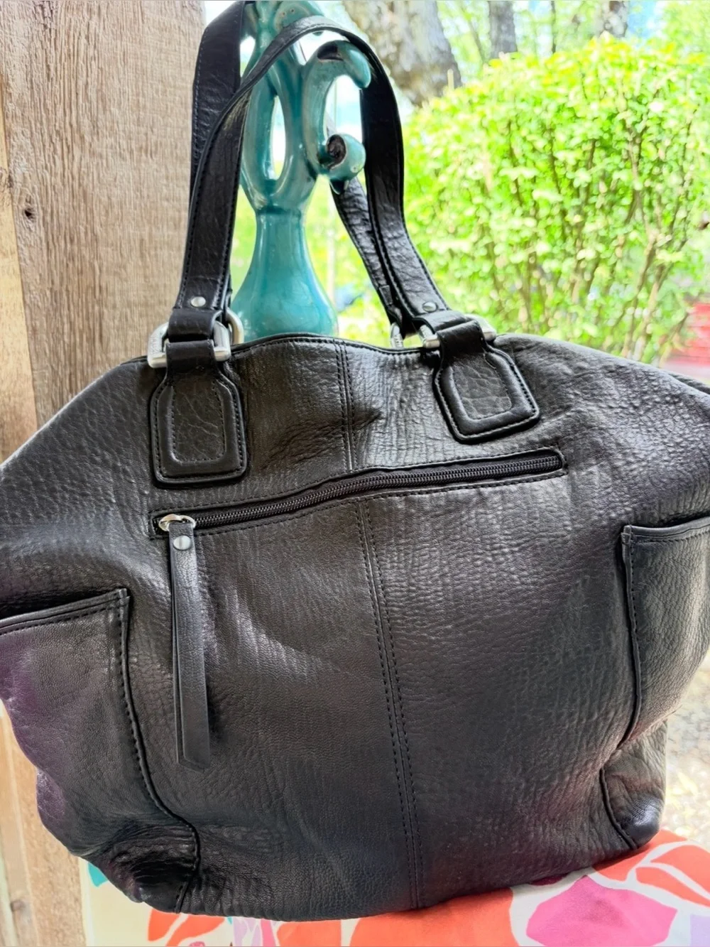 Perlina Espresso Soft Pebbled Leather Satchel Double Handled Handbag NWOT